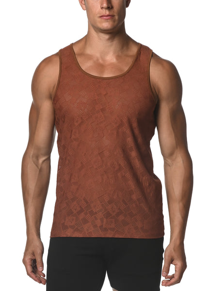 Stretch Gossamer Lace Tank Top - Toffee Squares Toffee