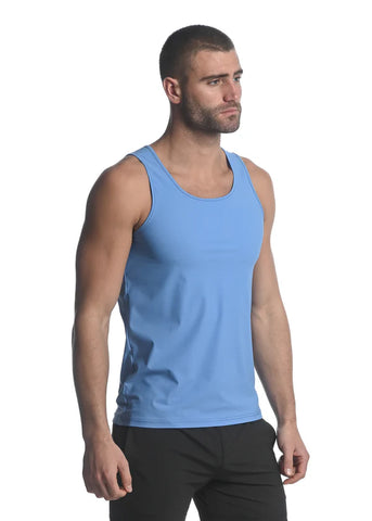 Textured Stretch Mesh Performance Tank Lake Blue