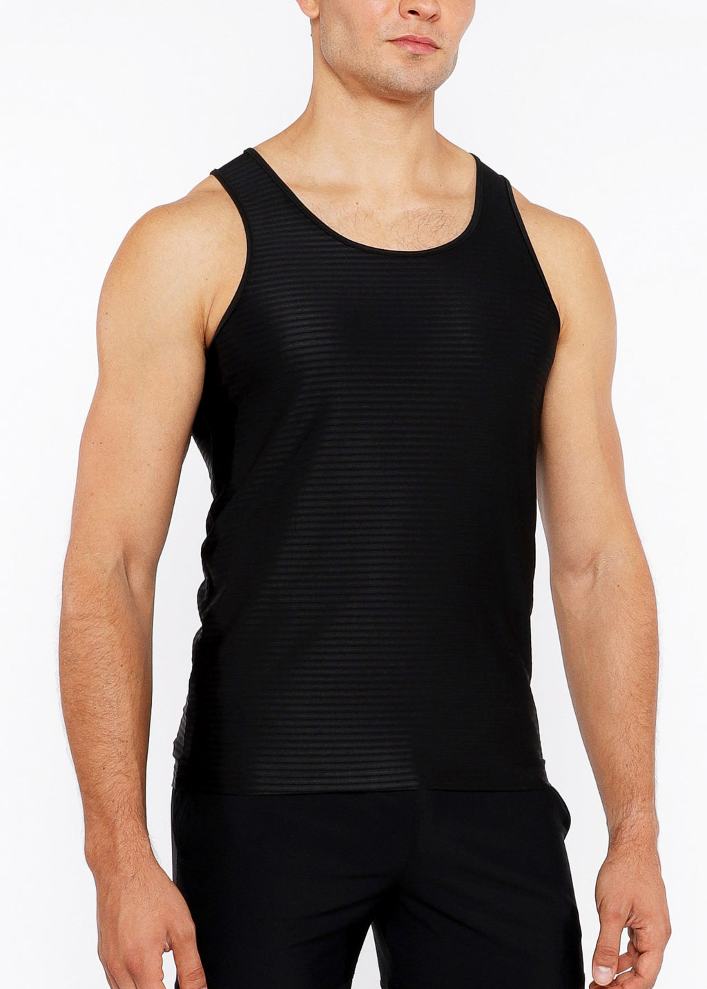 Textured Stretch Mesh Performance Tank Black