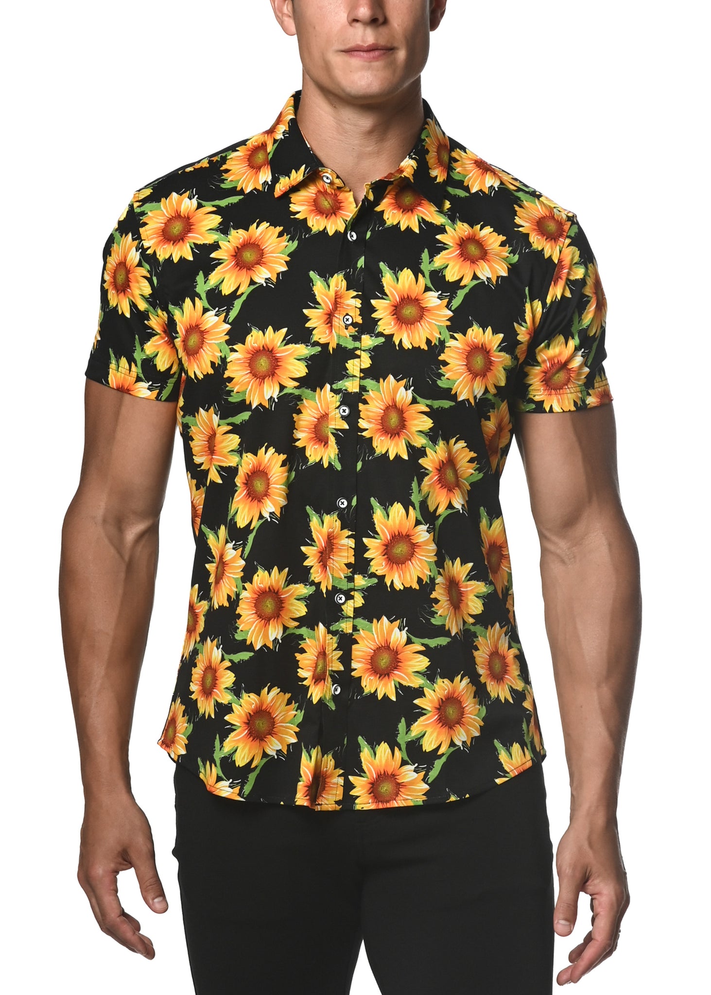 Stretch Jersey Knit Shirt - Sunflowers Yellow/Black
