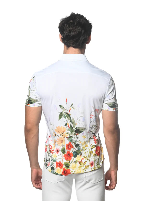 Floral Jersey Knit Shirt - Red Gold Print