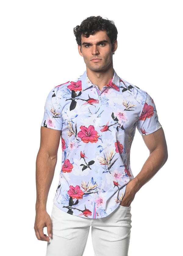 Floral Jersey Knit Shirt - Hibiscus Print