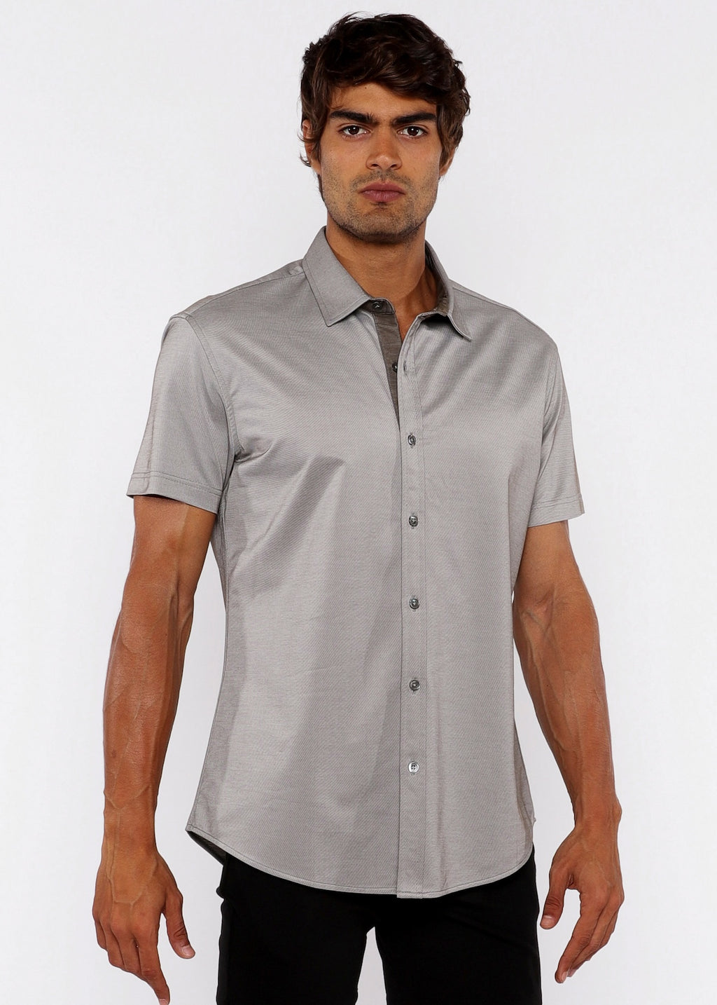 Solid Knit Stretch Jersey Knit Shirt Chestnut Brown