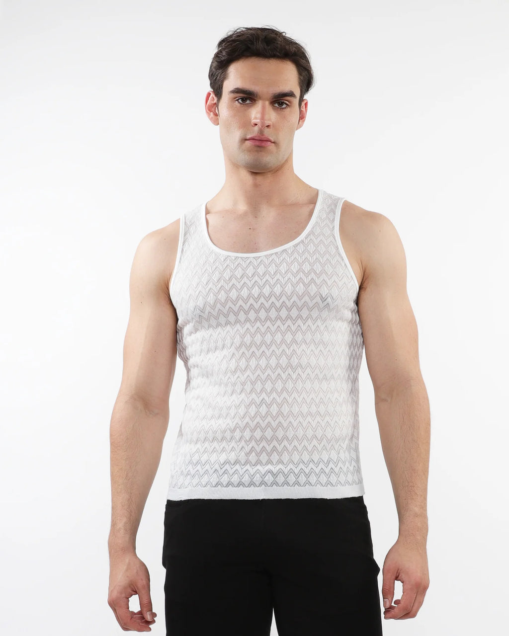 Chevron Gossamer Knit Tank White