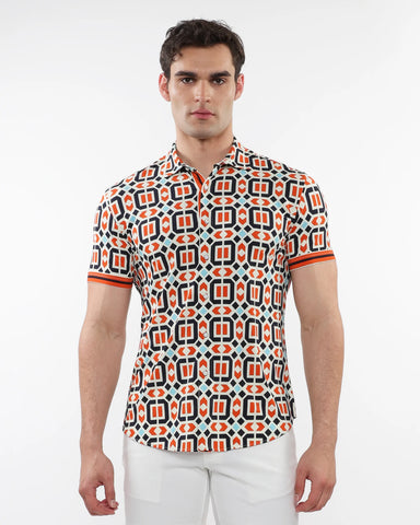 Short Sleeve Performance Shirt-Parquet Tiles Rust Marine