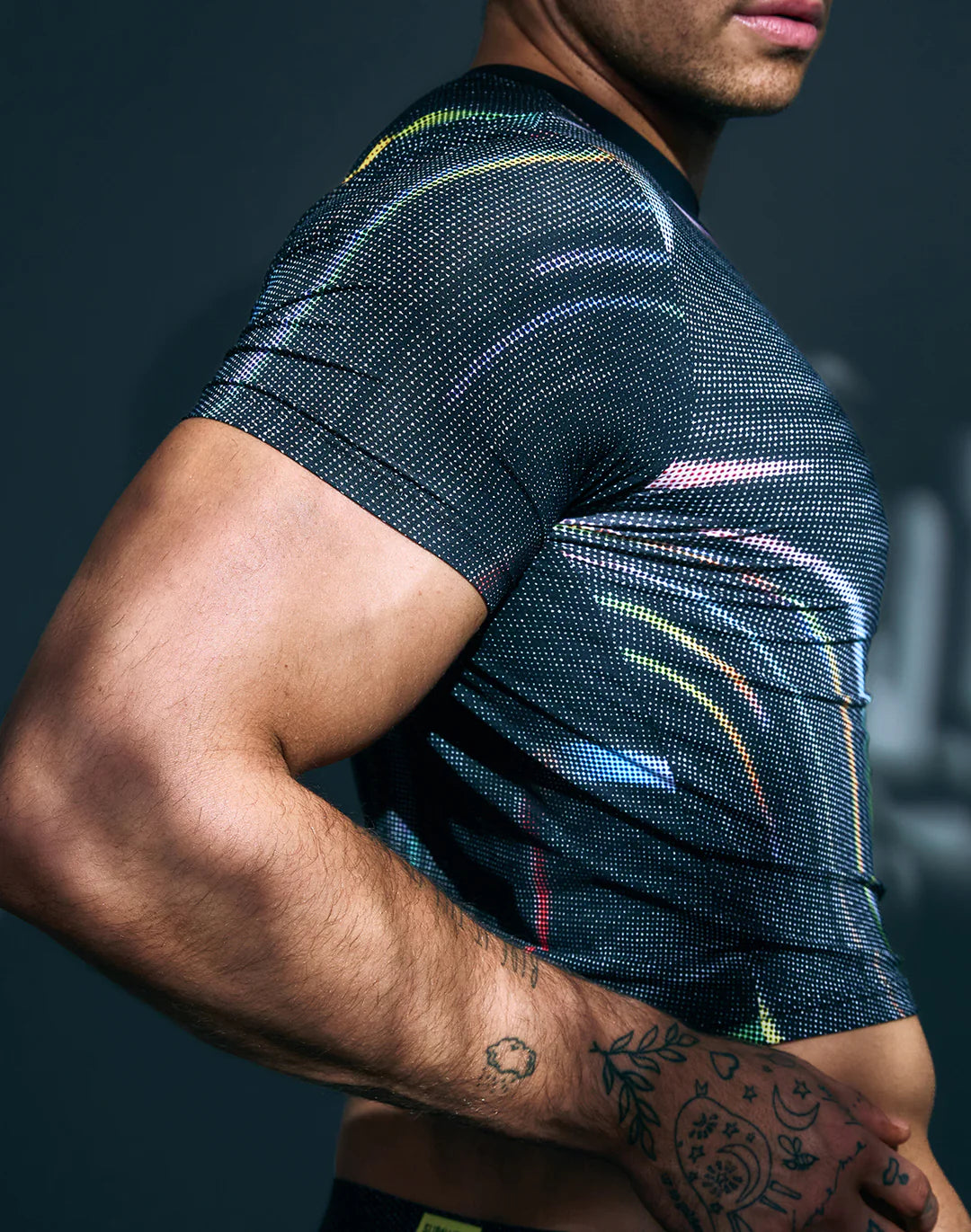 Pride Swirls Printed Crop T-Shirt-Black