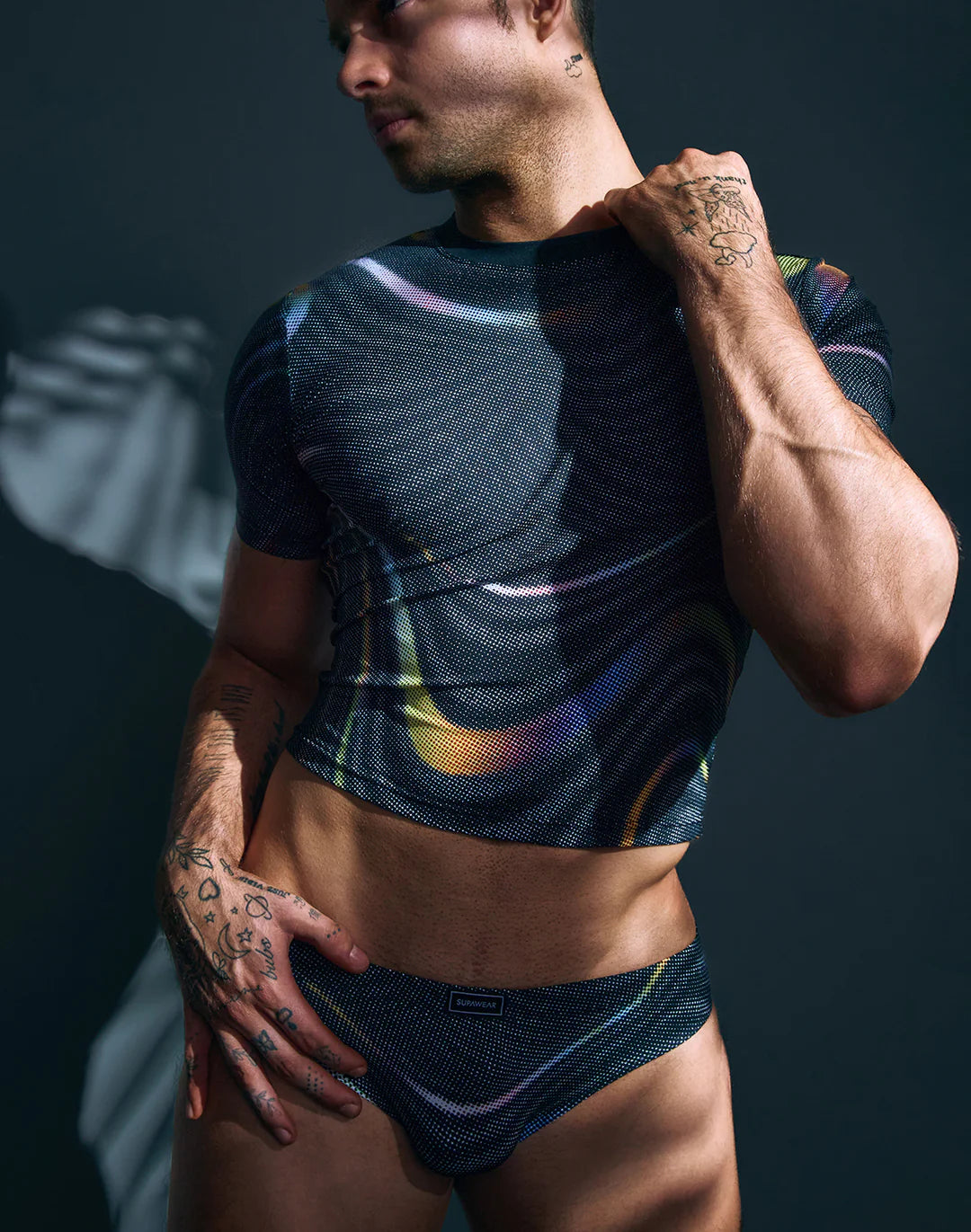 Pride Swirls Printed Crop T-Shirt-Black