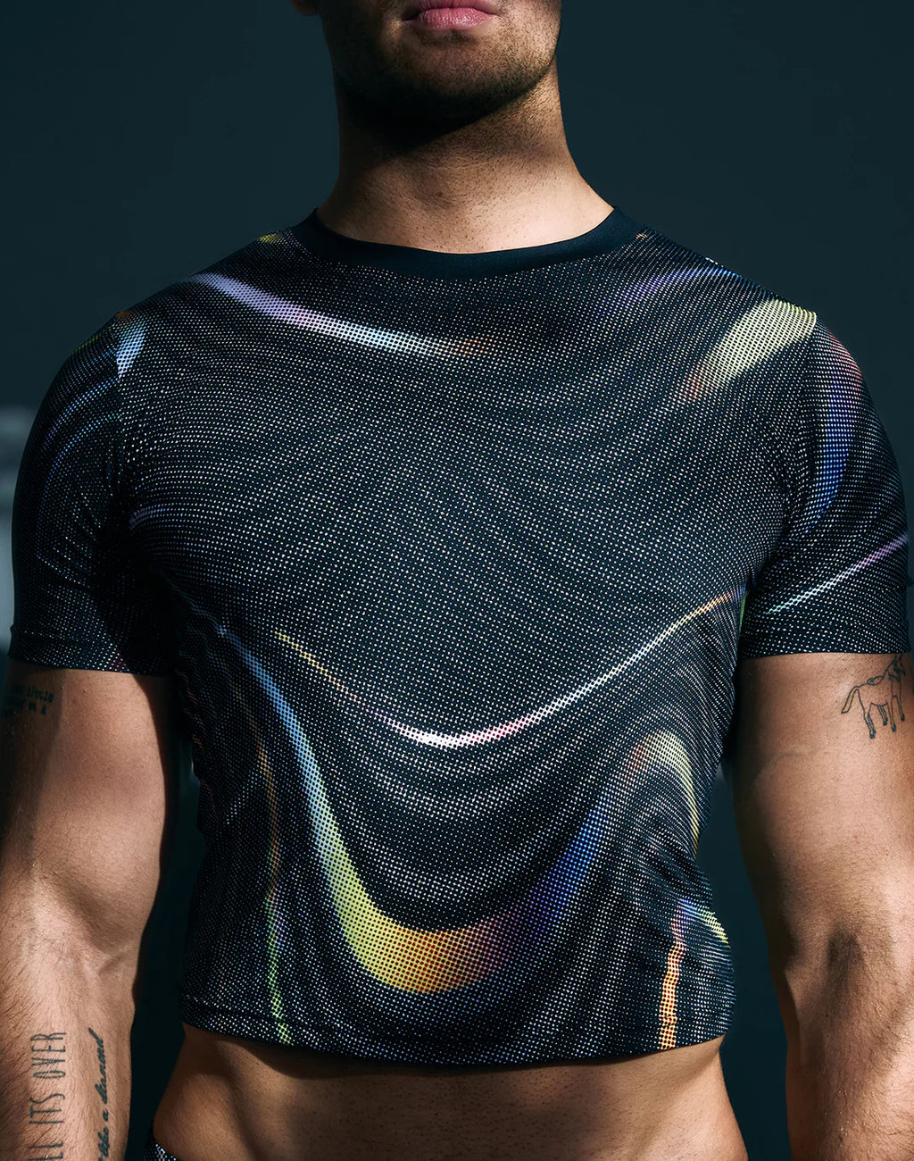 Pride Swirls Printed Crop T-Shirt-Black