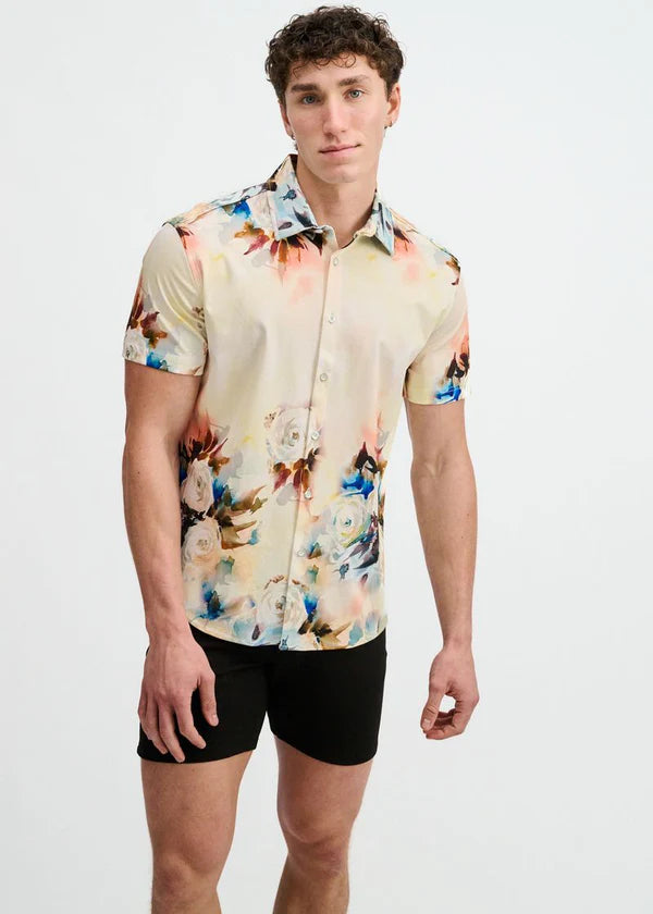 Knit Floral Border Print Jersey Shirt