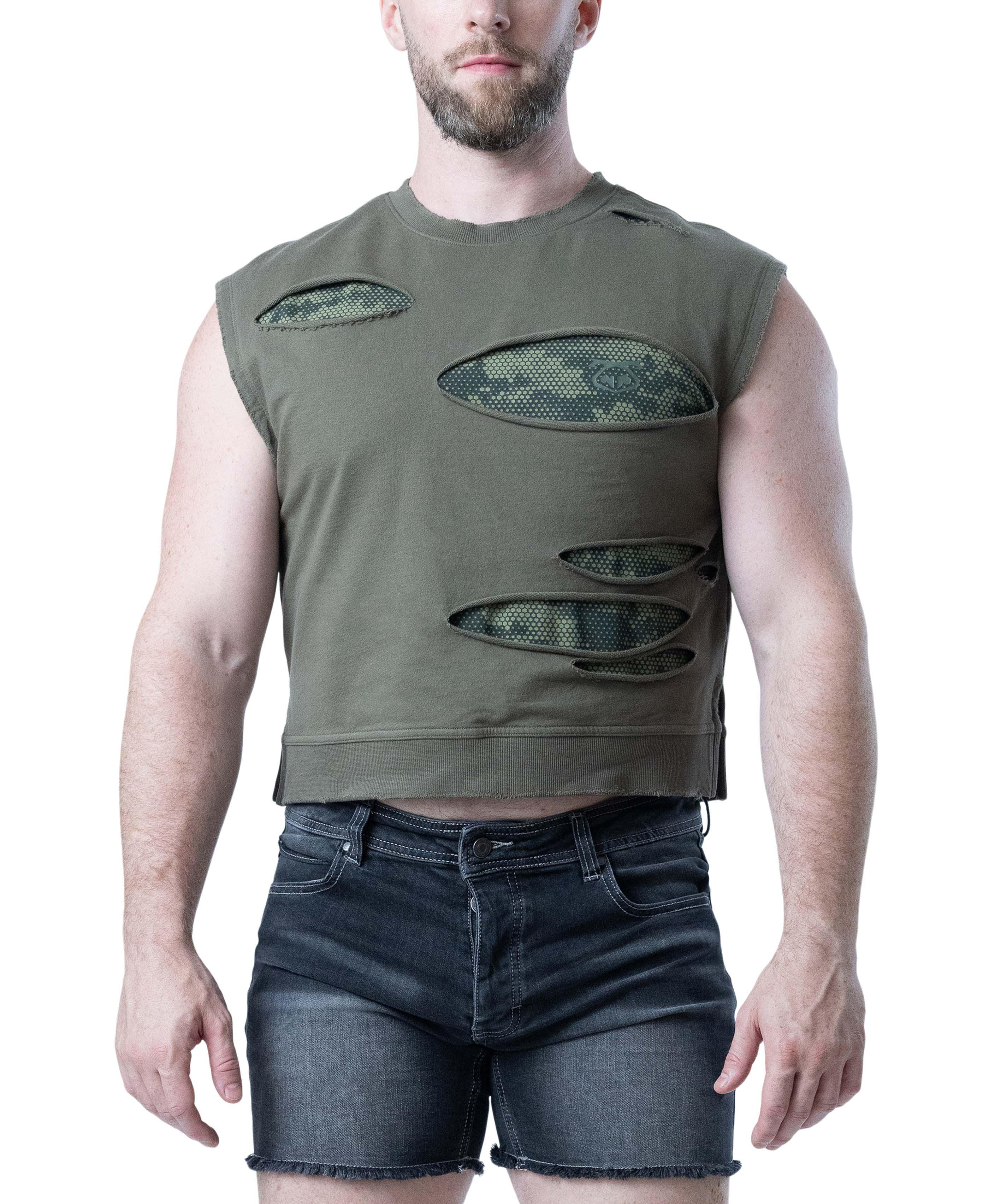 Shred Sleeveless Shirt - Army Green