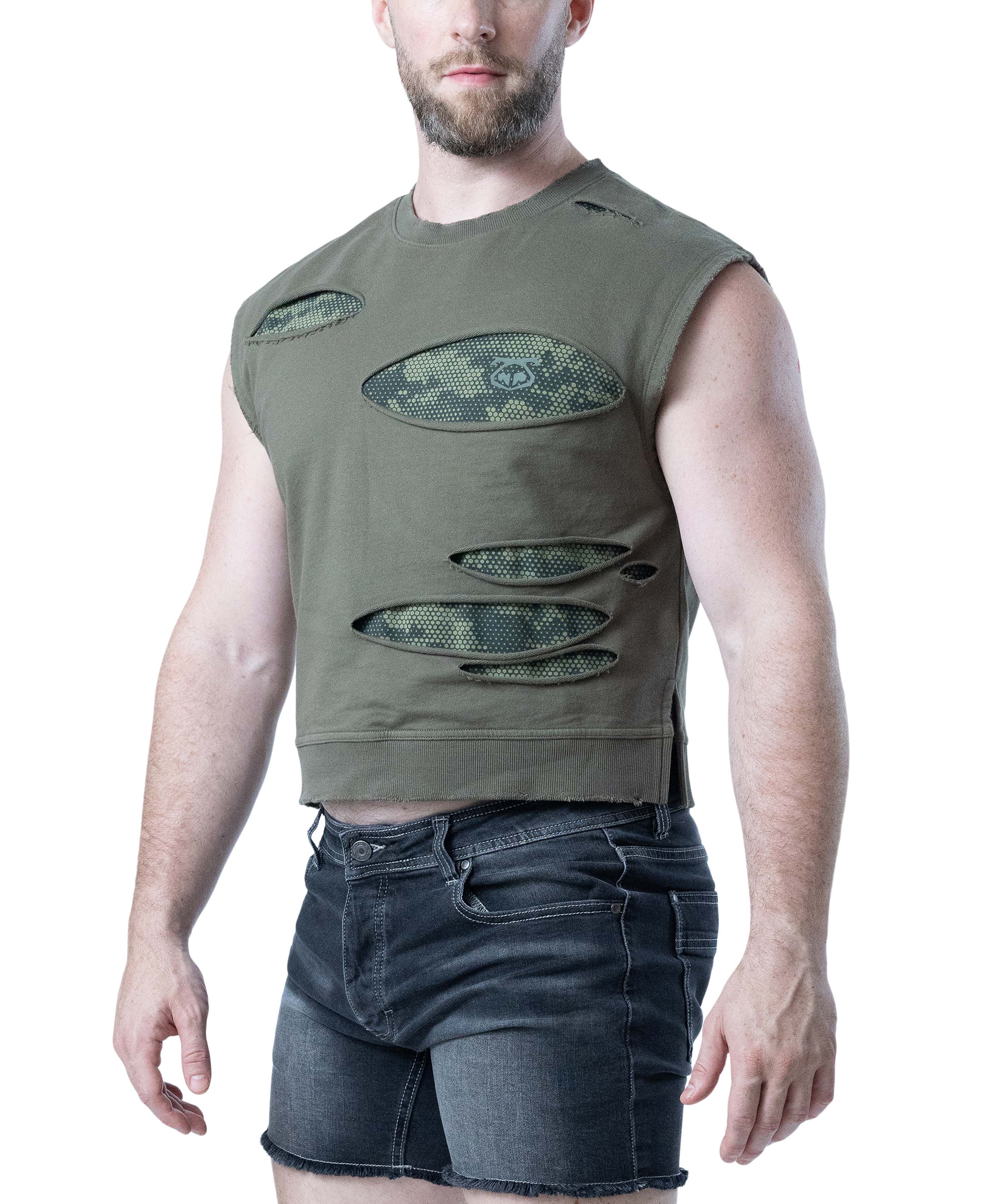 Shred Sleeveless Shirt - Army Green