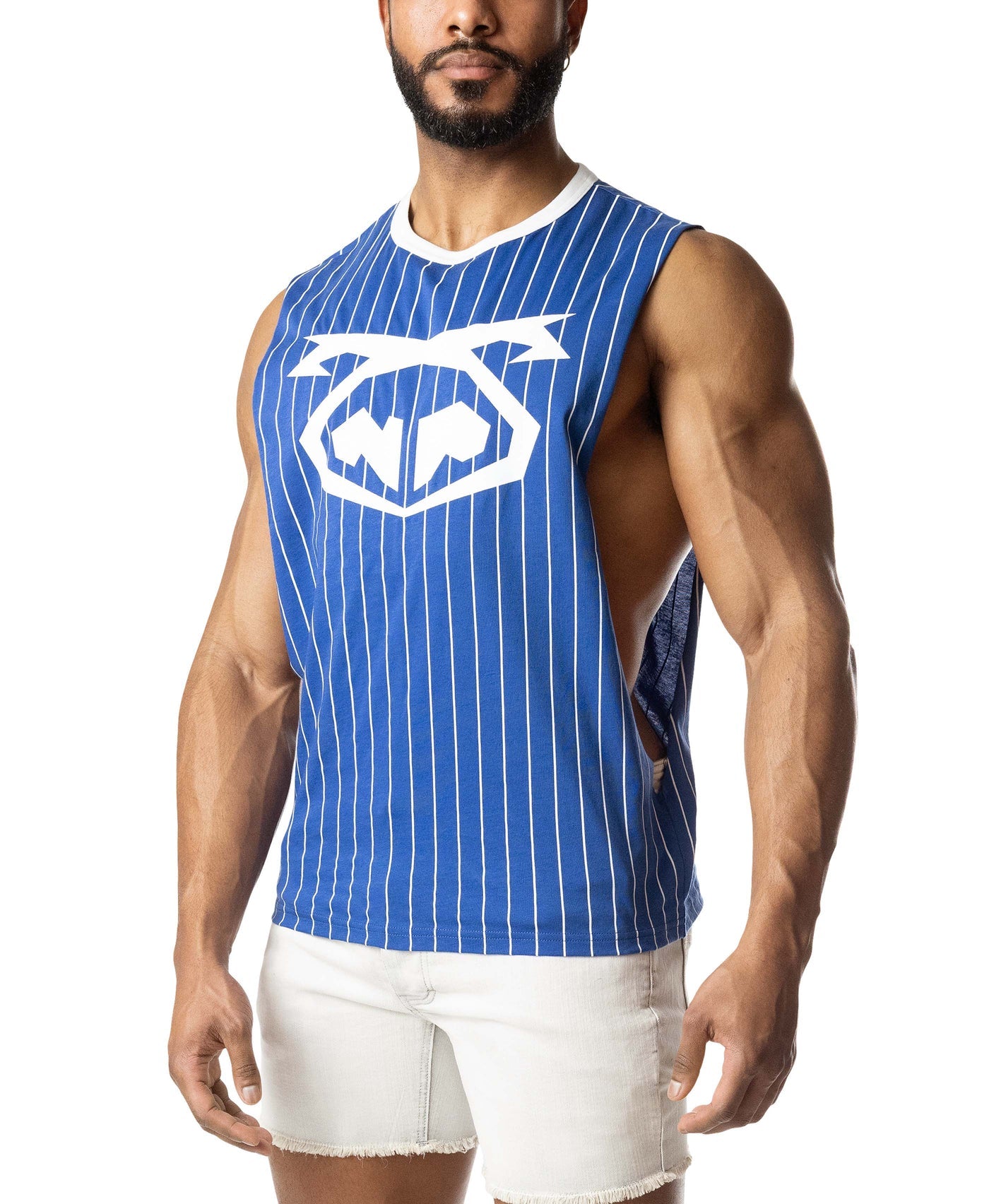 Third Base Shredder Tank Top - Quartz Blue/ White