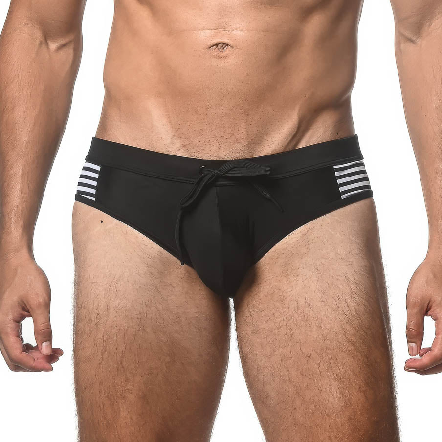 Solid Swim Brief w/Side Stripe Black