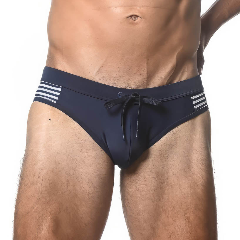 Solid Swim Brief w/Side Stripe Navy