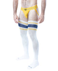 Hook'd Up Thigh High Sock - White/Cadet Blue/Goldenrod
