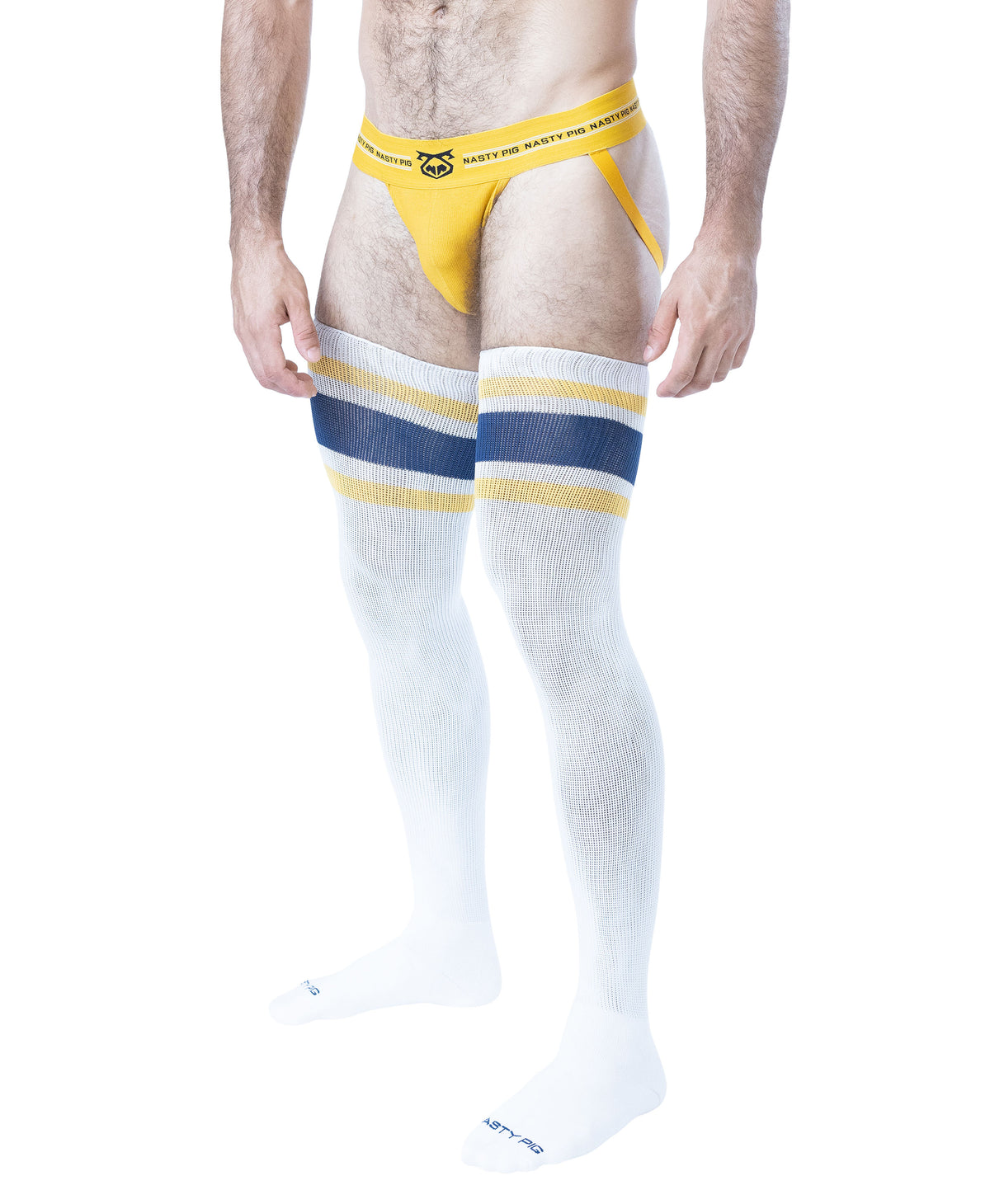 Hook'd Up Thigh High Sock - White/Cadet Blue/Goldenrod