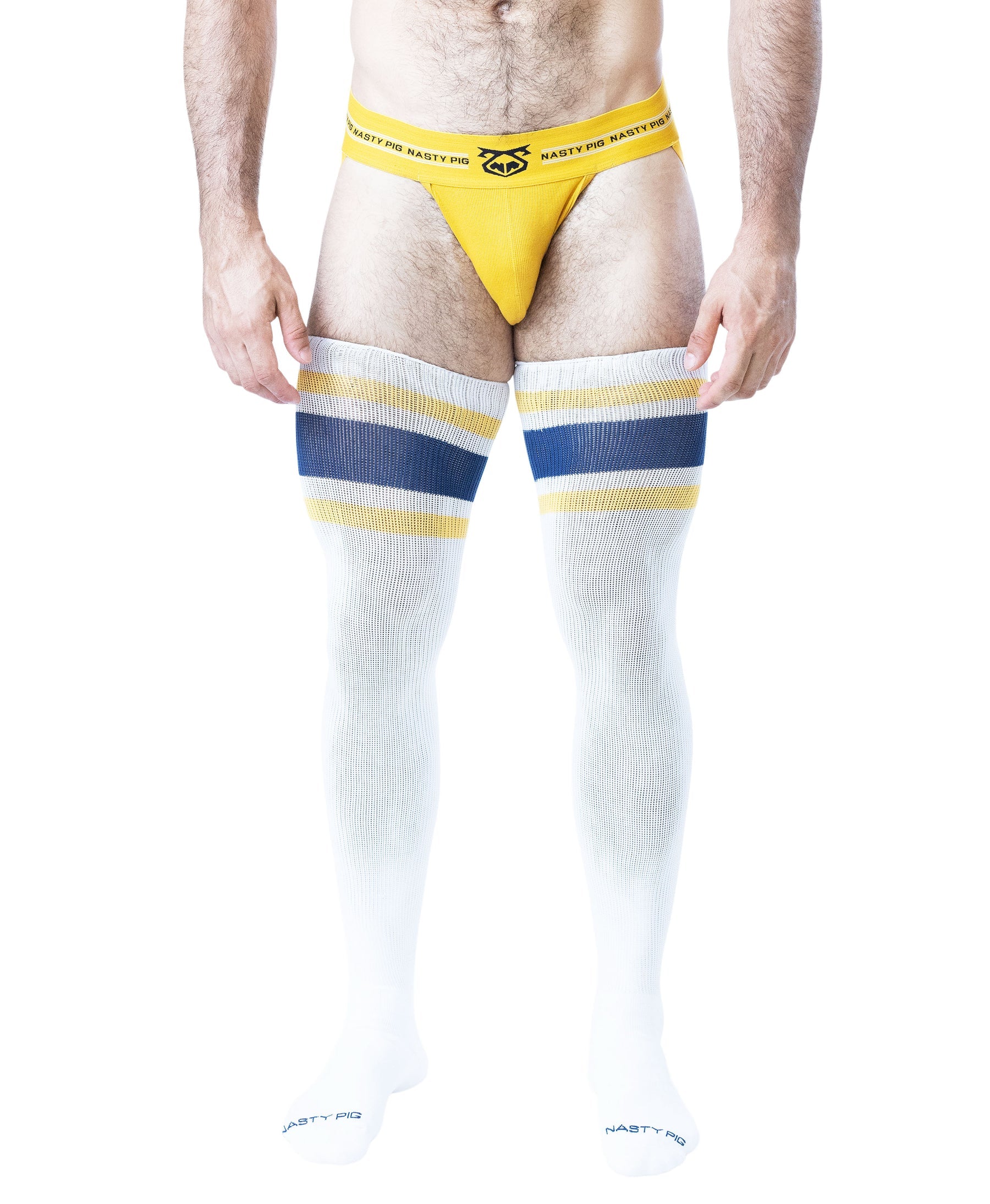 Hook'd Up Thigh High Sock - White/Cadet Blue/Goldenrod