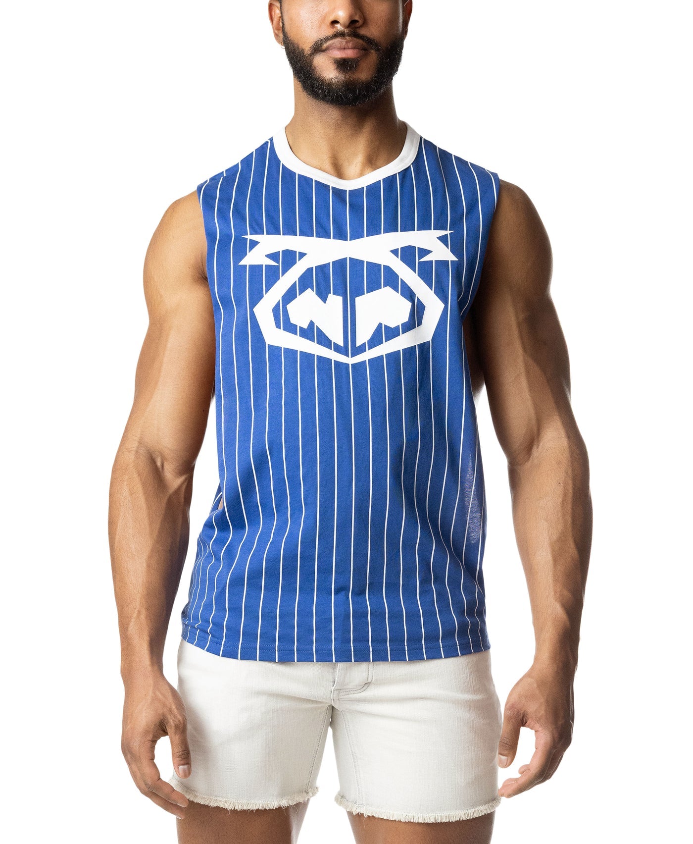 Third Base Shredder Tank Top - Quartz Blue/ White