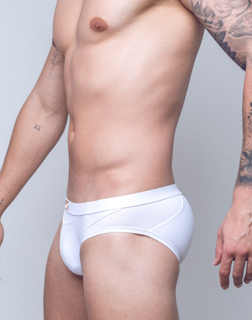 VB13 Swim Brief with Mesh Cut-Out White