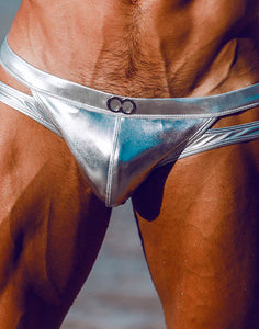 METALUX Silver Foil Cutout Swim Brief Silver