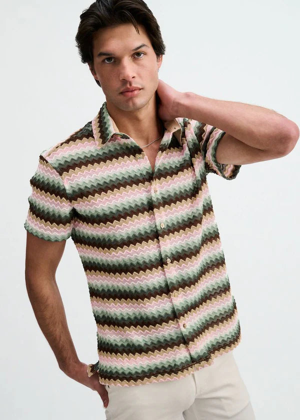 Open Knit Stretch Short Sleeve Shirt