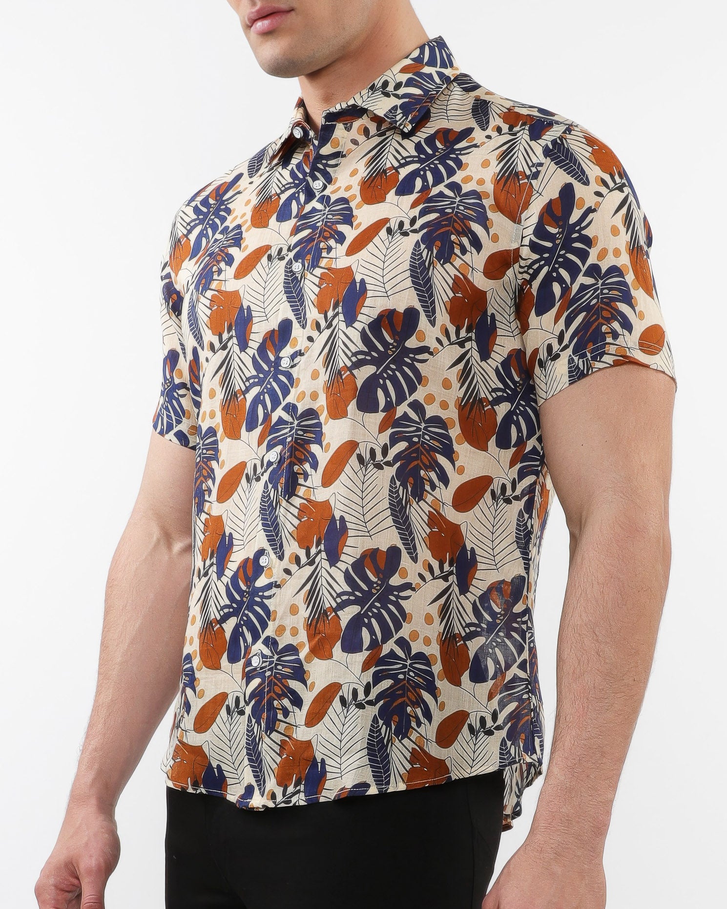 Lightweight Short Sleeve Shirt-Leaves Print