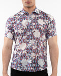 Lightweight Short Sleeve Shirt-Floral Print Slate Blue