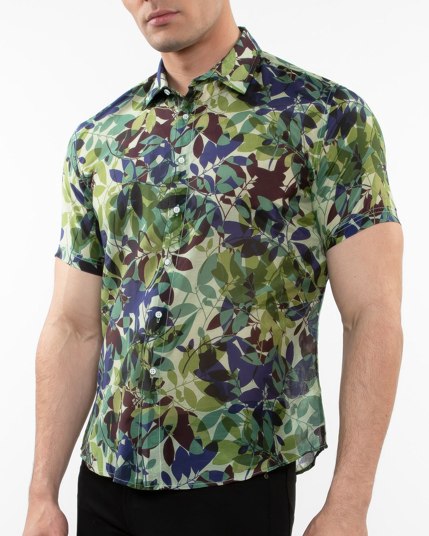 Lightweight Short Sleeve Shirt-Leaves Print