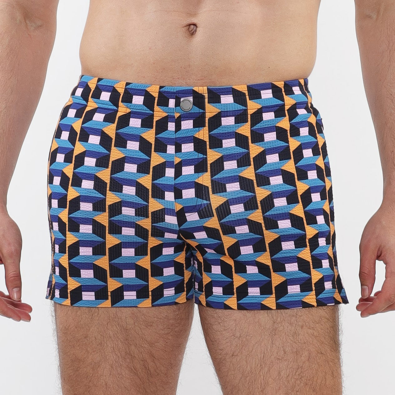 Seersucker Swim Shorts - Boxes Cobalt