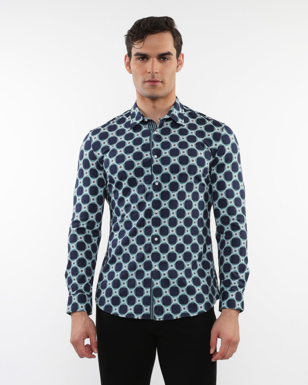 Peacock Squares Long Sleeve Shirt