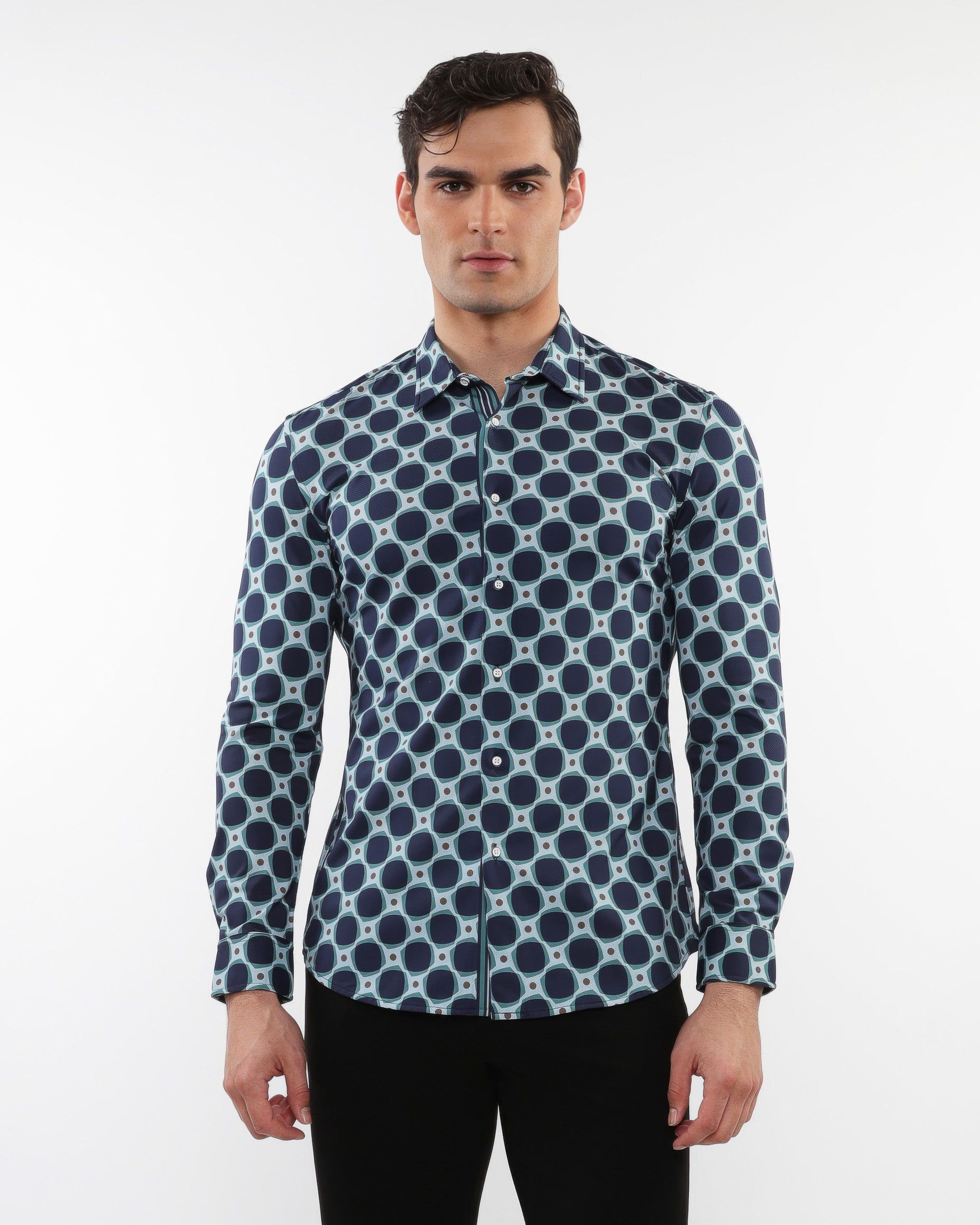 Peacock Squares Long Sleeve Shirt