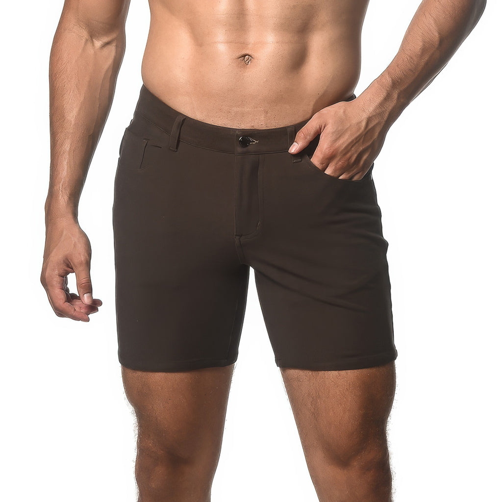 5" Washed Denim Stretch Short - Coffee