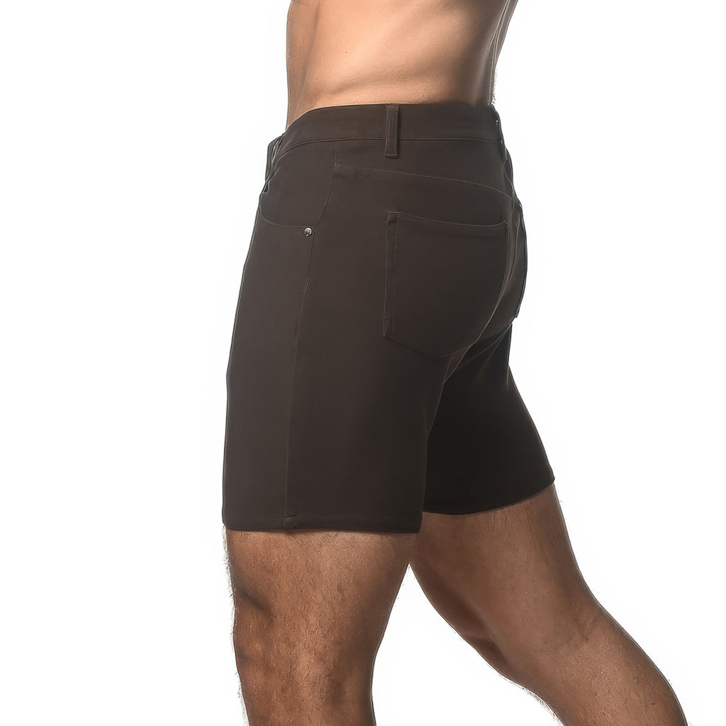 5" Washed Denim Stretch Short - Coffee