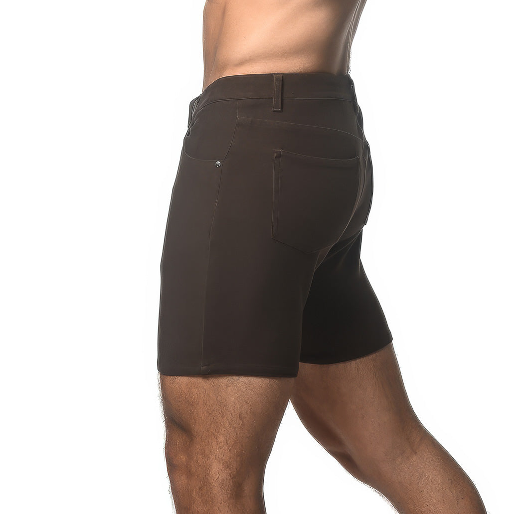 5" Washed Denim Stretch Short - Coffee