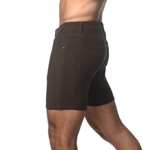 5" Washed Denim Stretch Short - Coffee