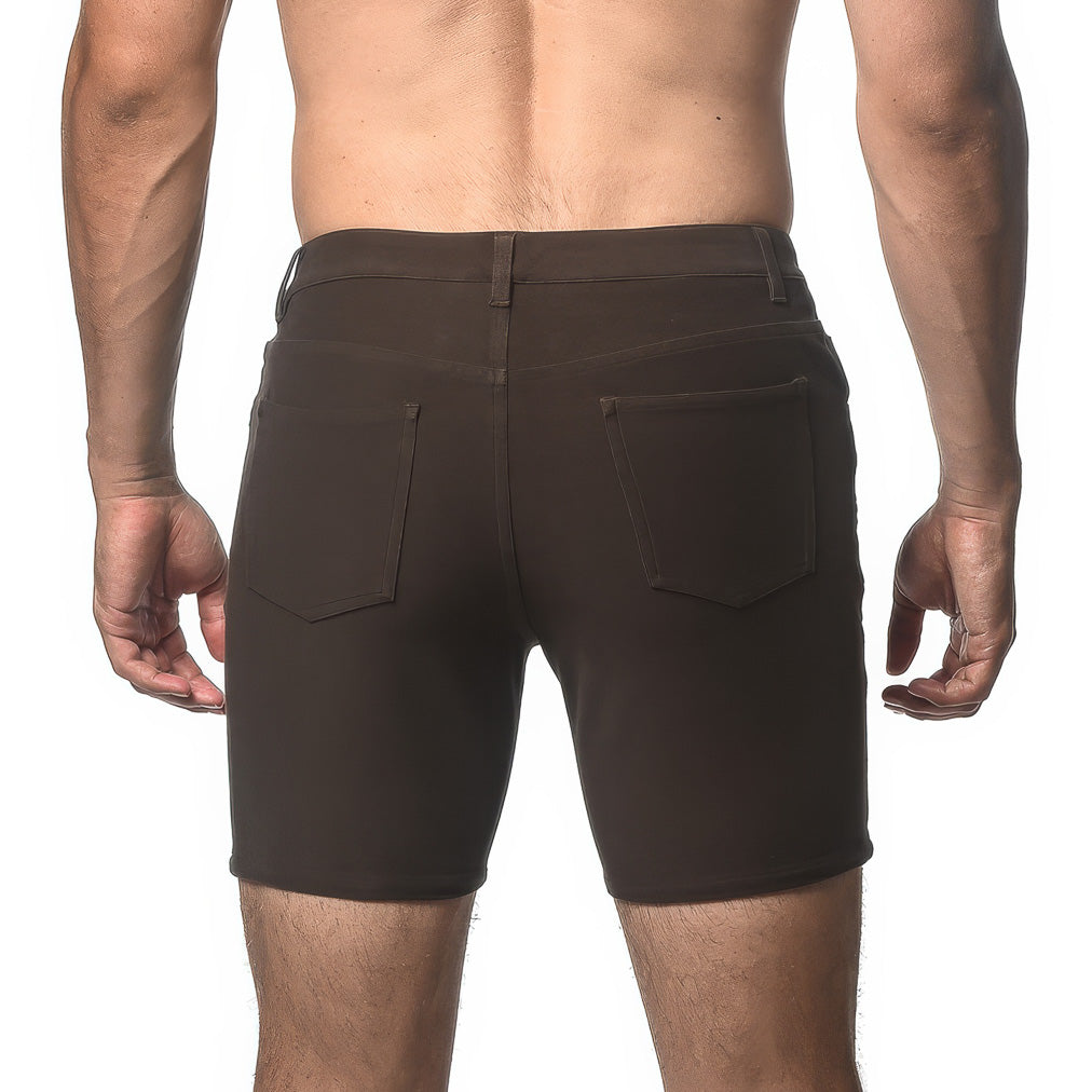 5" Washed Denim Stretch Short - Coffee Coffee