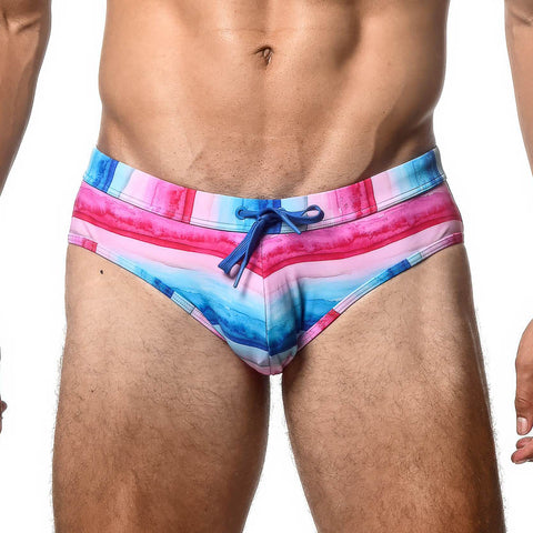 Stripe Printed Swim Brief Fuchsia Cobalt