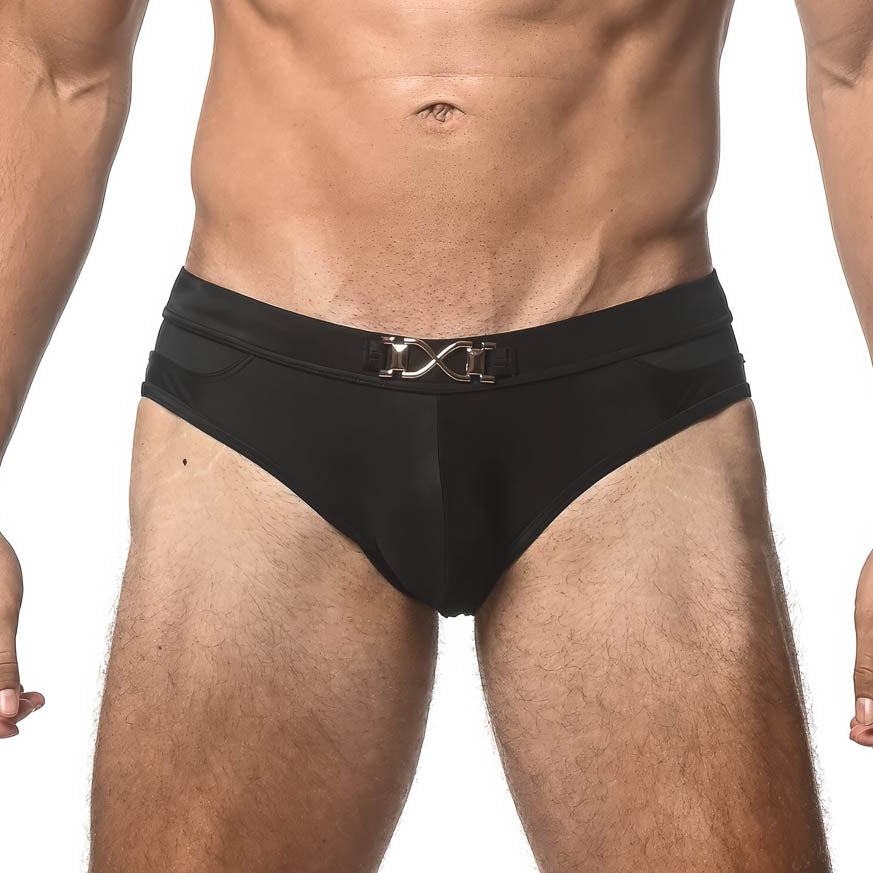 Solid Swim Brief w/Front Buckle Black