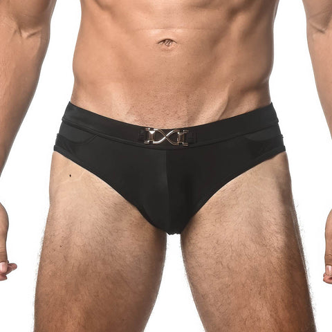 Solid Swim Brief w/Front Buckle Black