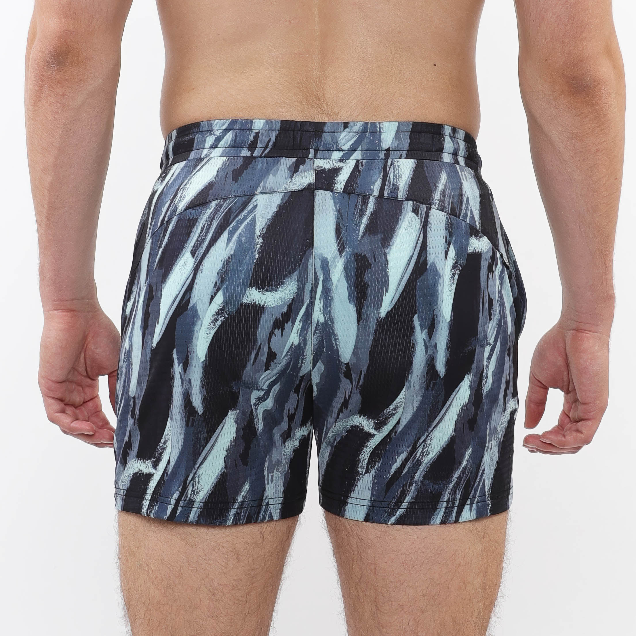 Mesh Performance Shorts-Brushstrokes Print Aloe Black