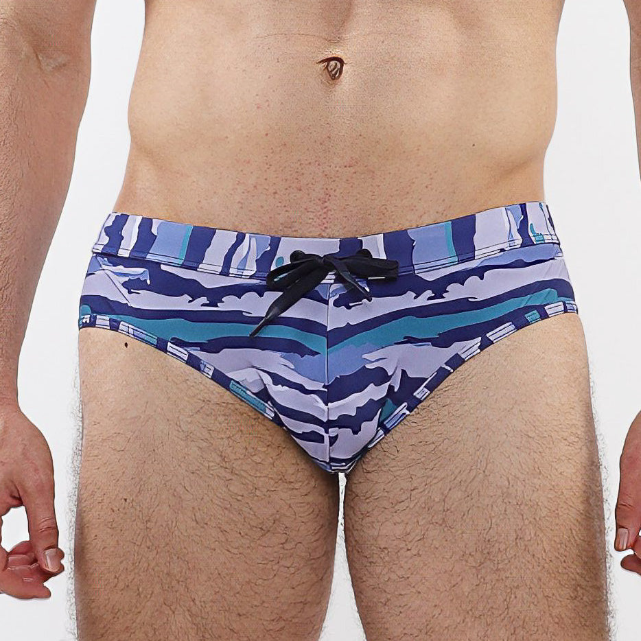 Camo Printed Swim Brief-Cobalt/Sky Cobalt Sky