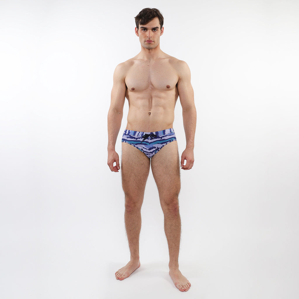 Camo Printed Swim Brief-Cobalt/Sky