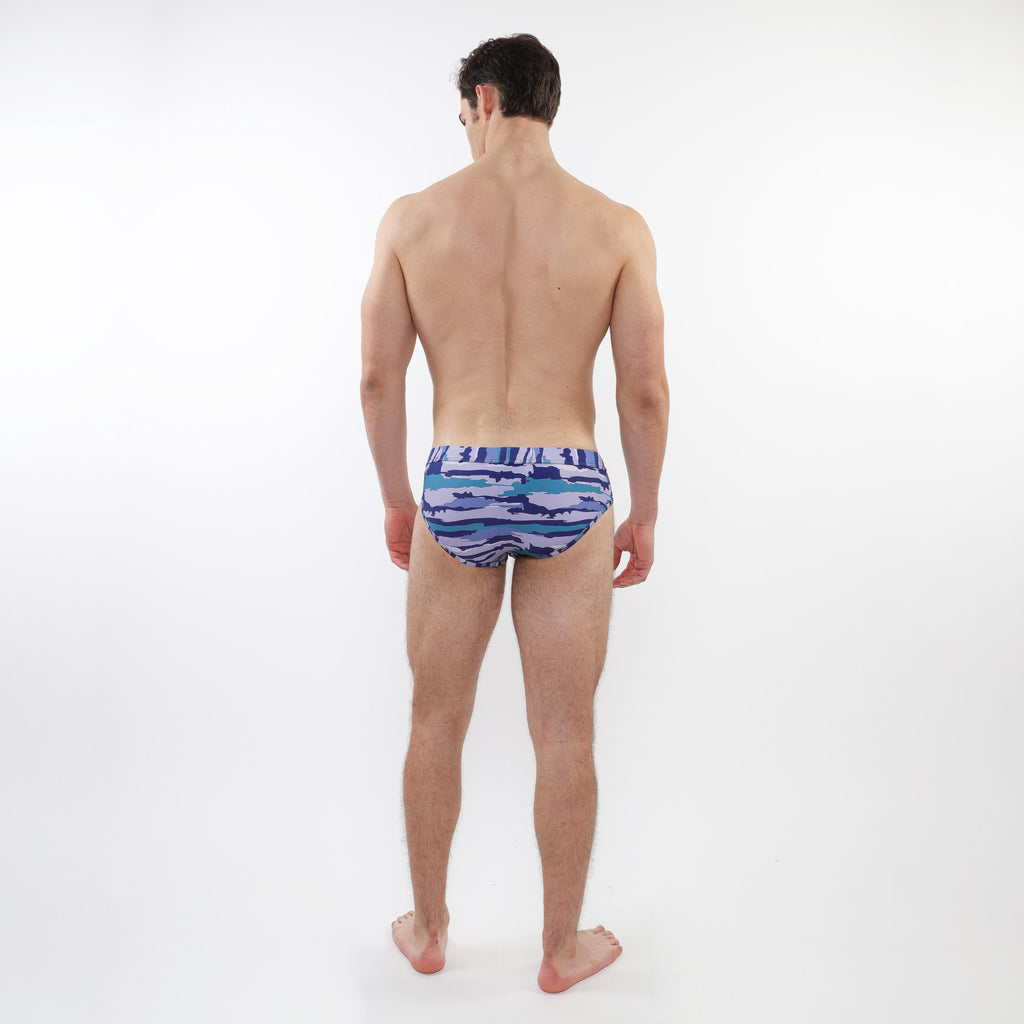 Camo Printed Swim Brief-Cobalt/Sky