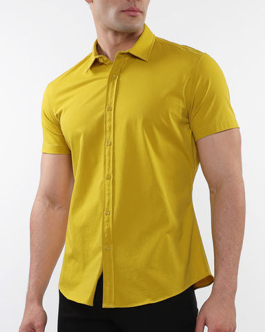 Stretch Jersey Knit Shirt - Mustard