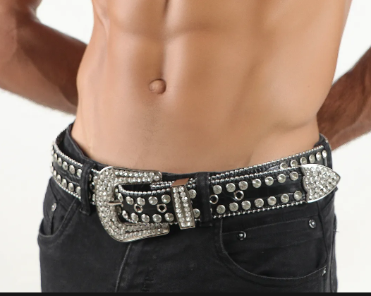 Black Ice Vegan Leather Rhinestone Belt XL