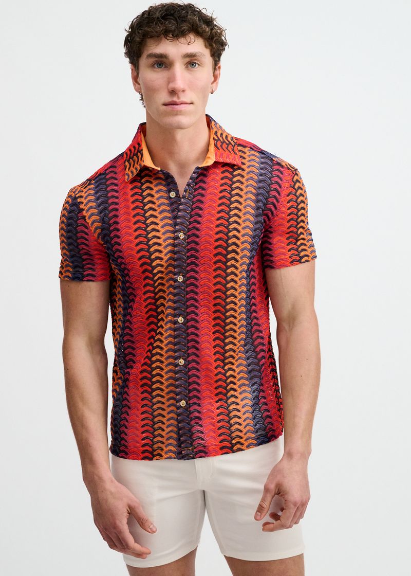 Vertical Arrow Open Knit Short Sleeve Shirt