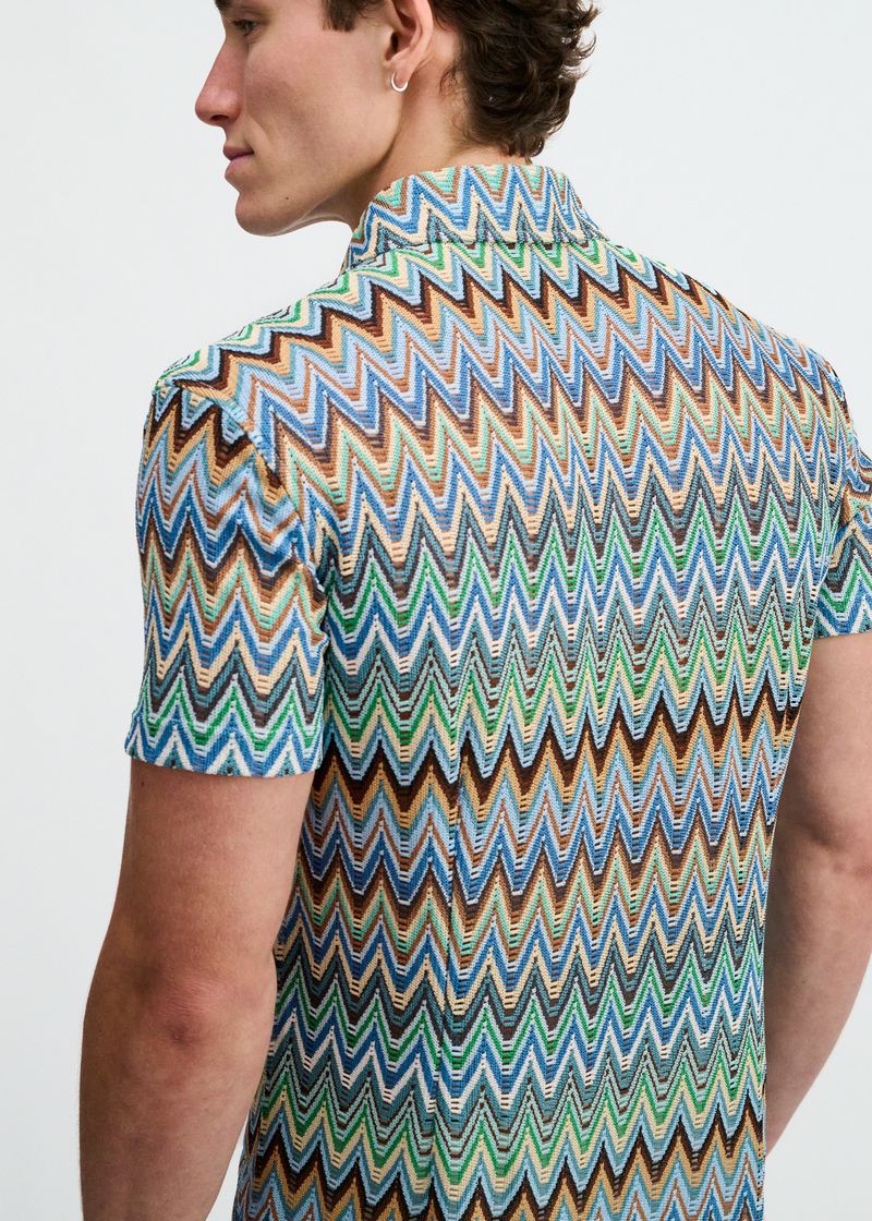 Chevron Open Knit Short Sleeve Shirt