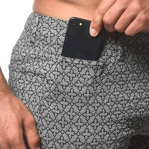 3” Jacquard Knit Jean Short - DIAMONDS Black Beige