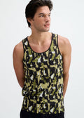 ABSTRACT PRINT STRETCH MESH KNIT TANK TOP Aloe Black