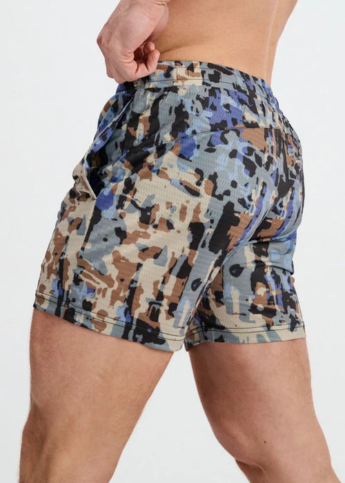 Abstract Print Mesh stretch Performance Shorts Sand